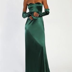 Lulus Elegant Nights Emerald Green Satin Maxi